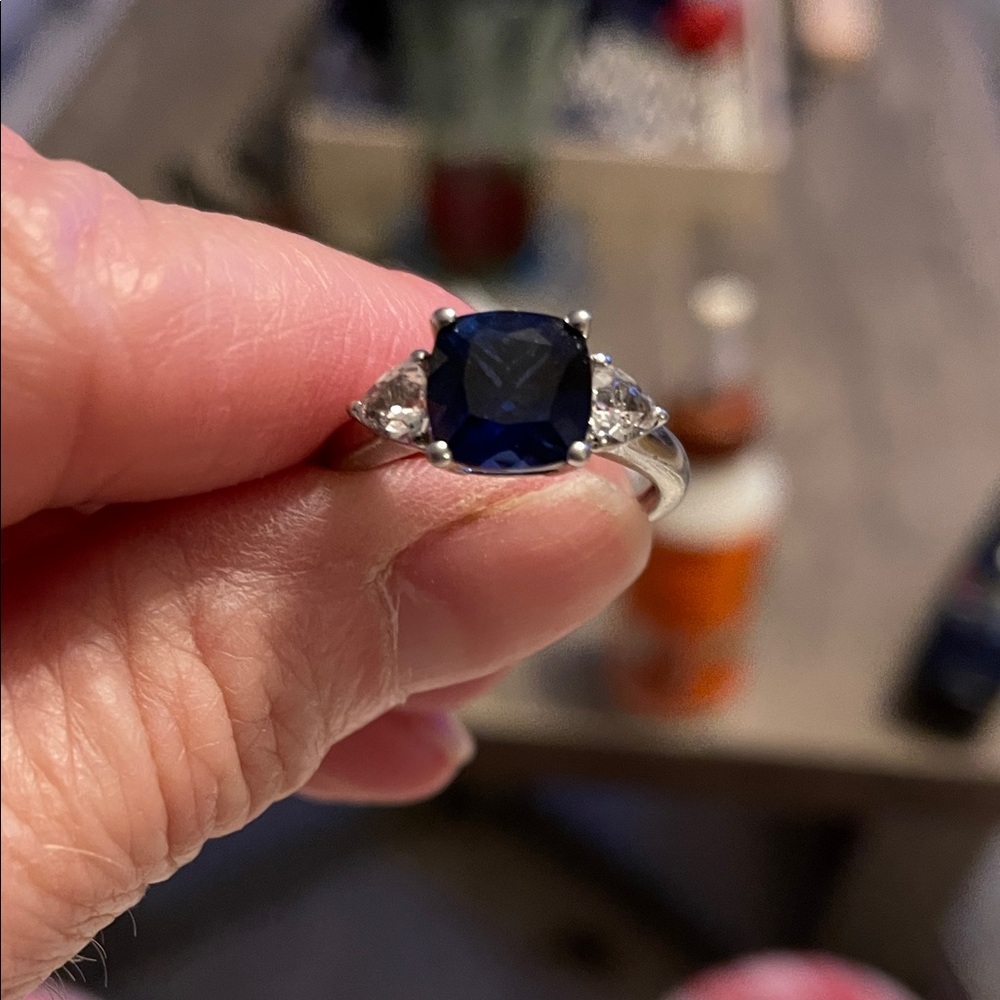Classic Blue Sapphire Trio-Accent Ring - Women Jewelry